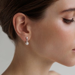 Cercei argint cu perle naturale albe si cristale DiAmanti SK26100EL_W-G (Argint 925‰ 2,3 g.)